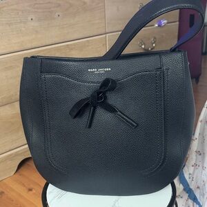 Marc Jacobs Black Pebbled Leather Shoulder Bag with Bow Detail
